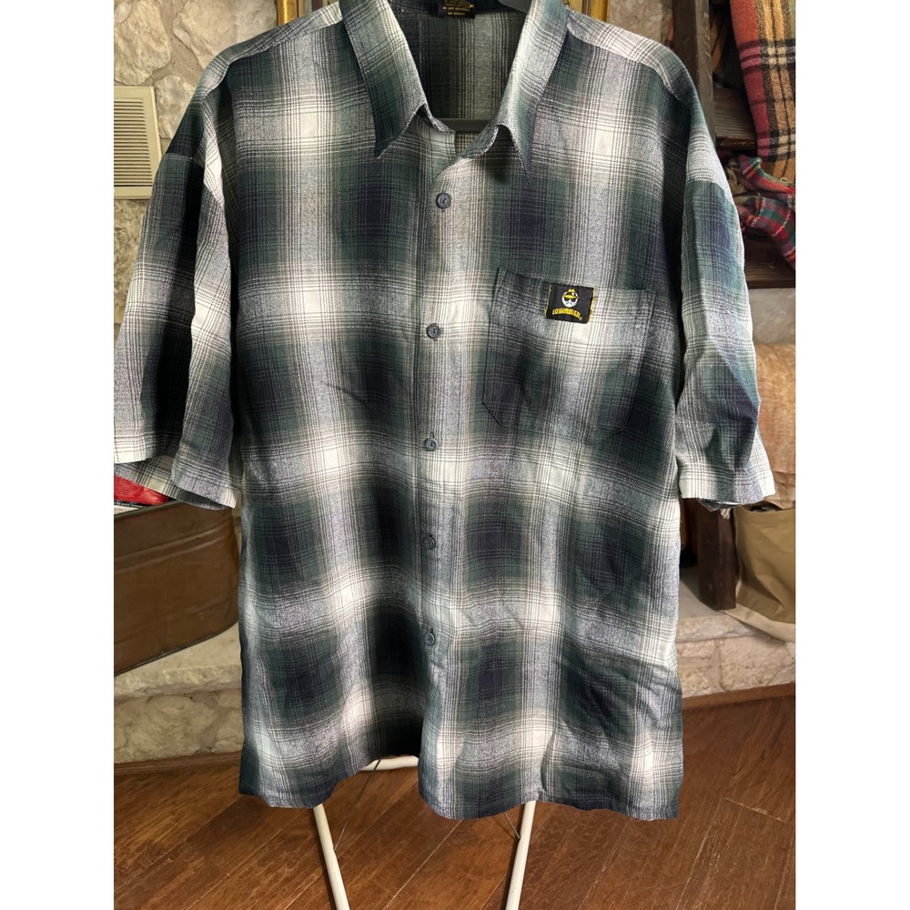 Lowrider Mens X‎ Large Green Plaid Short Sleeve Button Up Shirt Casual